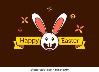 Happy easter greetings vector design with rabbit, spring elements and text.