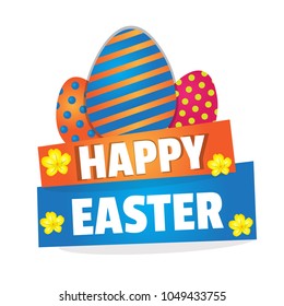 Happy Easter greetings vector illustration with eggs and decorative elements. Can be used for poster, banner, greetings, emblem, label, badge, and holiday backgrounds.