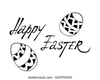 Happy Easter greting card with handwritten text and Easter egg