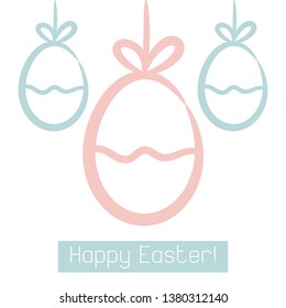 Happy Easter gritting card. Colorful hanging eggs isolated on white background. Holiday symbol food. Simple art illustration of hand drawn brush style.