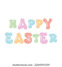 Happy Easter groovy lettering. Positive quote in handwritten retro style. Vector illustration