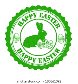 Happy easter grunge rubber stamp on white, vector illustration