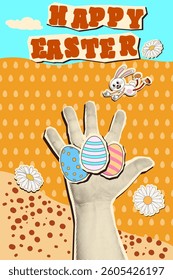 Happy Easter halftone retro collage poster