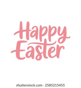 Happy Easter hand drawing, lettering. Banner with cute calligraphy text isolated on white background. Vector illustration for poster, card, party, design, flyer, banner, web, advertising.