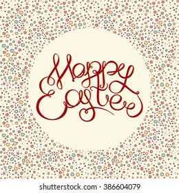 Happy easter Hand drawing lettering headline on decorative background. Easter greeting card