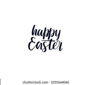 Happy easter hand drawn brush lettering, isolated on background. Vector illustration card. 