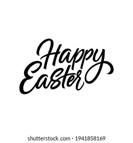 Happy Easter hand drawn brush calligraphy. Easter day vector illustration in flat style. Holiday design for greeting card, invitation, poster. Modern calligraphy isolated on white background