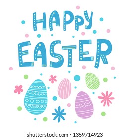 happy Easter Hand drawn calligraphy and brush pen lettering. design for holiday greeting card and invitation of the happy Easter day with colorful egg