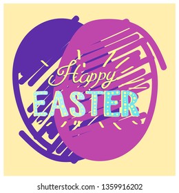 Happy Easter Hand drawn calligraphy. Spring color postcard,design for holiday greeting card and invitation of the happy Easter day