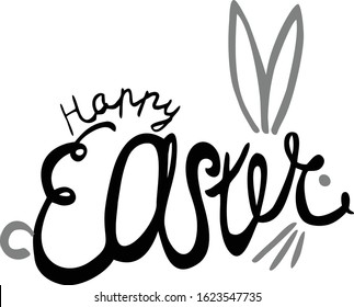 happy Easter Hand drawn calligraphy and brush pen lettering in the form of a rabbit on white background. Vector Concept Design of the happy Easter day for holiday greeting card and invitation