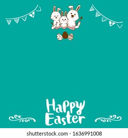 Happy Easter Hand drawn calligraphy and brush pen lettering. With bunny family. Vector illustration.