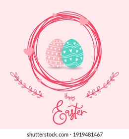 Happy Easter Hand drawn calligraphy wither on Pastel background ,Vector Illustration EPS 10