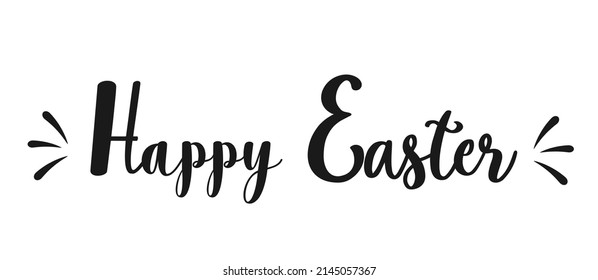 Happy Easter hand drawn calligraphy and brush lettering. Horizontal Easter banner. Vector illustration for design and print