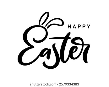 Happy Easter hand drawn calligraphy lettering design. Handwritten brush text composition. Vector illustration.