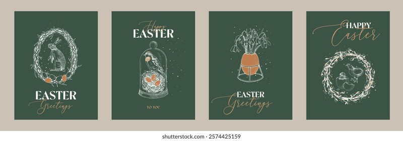 Happy Easter hand drawn cards set