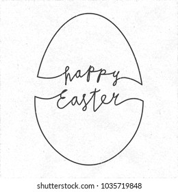 Happy Easter Hand Drawn Doodle Style Logo and Egg Shape Combined with Lettering - Black Elements on White Rough Paper Background - Vintage Illusion Graphic Design
