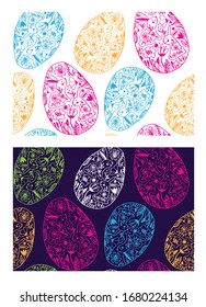 Happy easter! Hand drawn doodle pattern background fabric textile. Easter bunny, easter egg, easter holidays.