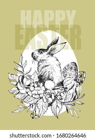 Happy easter! Hand drawn doodle pattern background fabric textile. Easter bunny, easter egg, easter holidays.