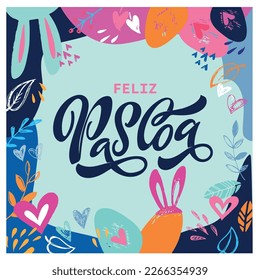 Happy Easter - hand drawn doodle  lettering in portuguese.