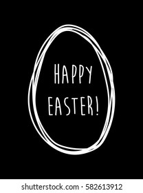 Happy Easter. Hand drawn egg silhouette. Beautiful design template. Stamp. Greeting card. Easter decor. Vector illustration. Black and white.