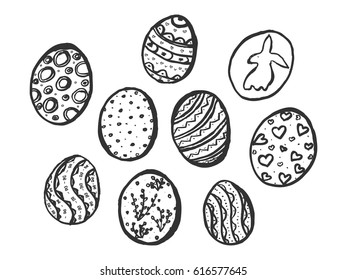 Happy Easter. Hand drawn easter eggs.