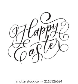 Happy Easter Hand drawn elegant calligraphy. Design for holiday greeting card and invitation of the happy Easter day