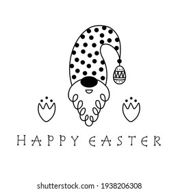 Happy Easter, Hand drawn Easter gnome, Hat decorated with Easter egg line icon vector illustration. Isolated on white background. eps 10