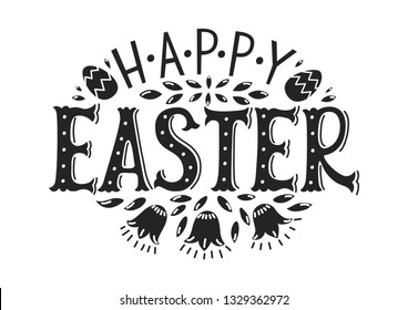 Happy Easter. Hand drawn Easter greeting lettering on white background.