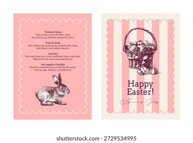 Happy Easter hand drawn holiday greeting card set. Elegant vintage design. Vector sketch illustration.