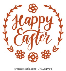 Happy Easter. Hand drawn holiday lettering, calligraphy text for Easter day celebration. Art in vector cartoon style illustration for greeting card, poster, banner, invitation, decoration, print