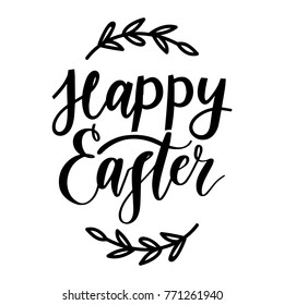 Happy Easter. Hand drawn holiday lettering, calligraphy text for Easter day celebration. Art in vector cartoon style illustration for greeting card, poster, banner, invitation, decoration, print