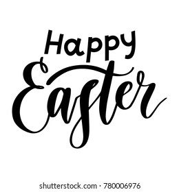 Happy Easter. Hand drawn holiday lettering, calligraphy text for Easter day celebration. Art in vector cartoon style illustration for greeting card, poster, banner, invitation, decoration, print