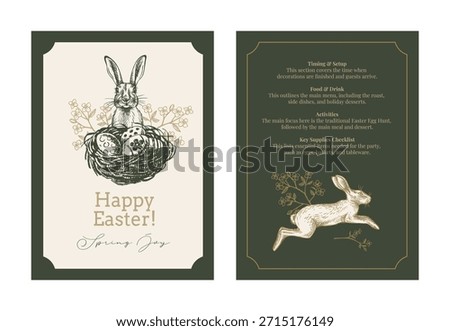 Happy Easter hand drawn holiday greeting card set. Elegant vintage design. Vector sketch illustration.