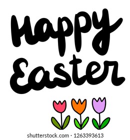 Happy easter hand drawn illustration with tree tulips colored