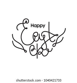 Happy Easter hand drawn lettering card.  Calligraphy on white background.  