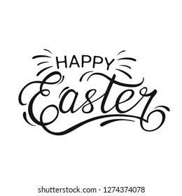 Happy Easter hand drawn lettering. Design for holiday greeting card, poster or invitation of the happy Easter day. Vector illustration.
