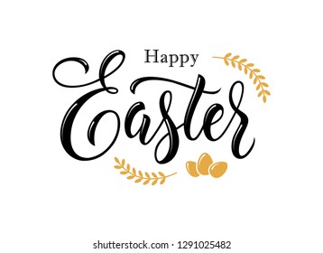 Happy Easter hand drawn lettering. Text banner or greeting card design element. Modern calligraphy font.