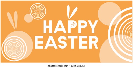 Happy Easter - hand drawn lettering with bunny on yellow background. Flat vector illustration for invitations, greetings, prints, cards, posters, banners, flyers, Easter design and decoration, web.