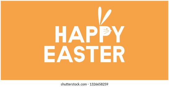 Happy Easter - hand drawn lettering with bunny on yellow background. Flat vector illustration for greetings, invitations, cards, prints, posters, banners, flyers, Easter design and decoration, web.