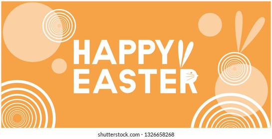 Happy Easter - hand drawn lettering with bunny on yellow background. Flat vector illustration for greetings, invitations, cards, posters, banners, flyers, prints, Easter design and decoration, web.