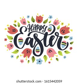 Happy Easter. Hand drawn lettering phrase. Vector calligraphic illustration for greeting cards, posters, prints, t-shirts.
