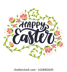 Happy Easter. Hand drawn lettering phrase. Vector calligraphic illustration for greeting cards, posters, prints, t-shirts.