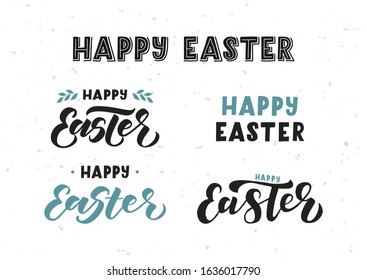 Happy Easter hand drawn lettering. Template for, banner, poster, flyer, greeting card, web design, print design. Vector illustration.