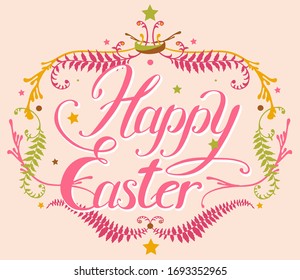 alegre juego de letras dibujado a mano de Pascua con elementos decorativos