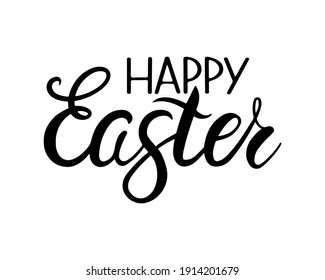 Feliz cita con letras dibujada a mano en Pascua aislada en fondo blanco. Ilustración vectorial, plantilla de tarjeta, concepto de vacaciones