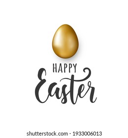 Happy Easter hand drawn lettering with golden eggs. Easter greeting card