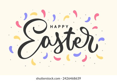 Happy Easter hand drawn lettering. Colorful holiday lettering design for banner, greeting card, poster