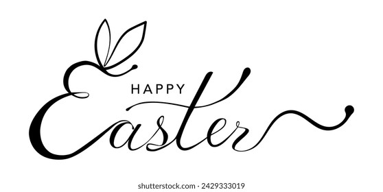 Feliz Pascua dibujado a mano letras. Banner moderno de caligrafía de cepillo de vector negro con estampados. Diseño de texto para tarjeta de felicitación de vacaciones, banner e invitación.