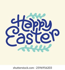 Happy Easter hand drawn lettering greeting card vector illustration on white background. Easter sticker, label, tag, logo.