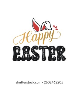 Happy Easter hand drawn lettering. Calligraphy text composition isolated on white background. Holiday lettering design.